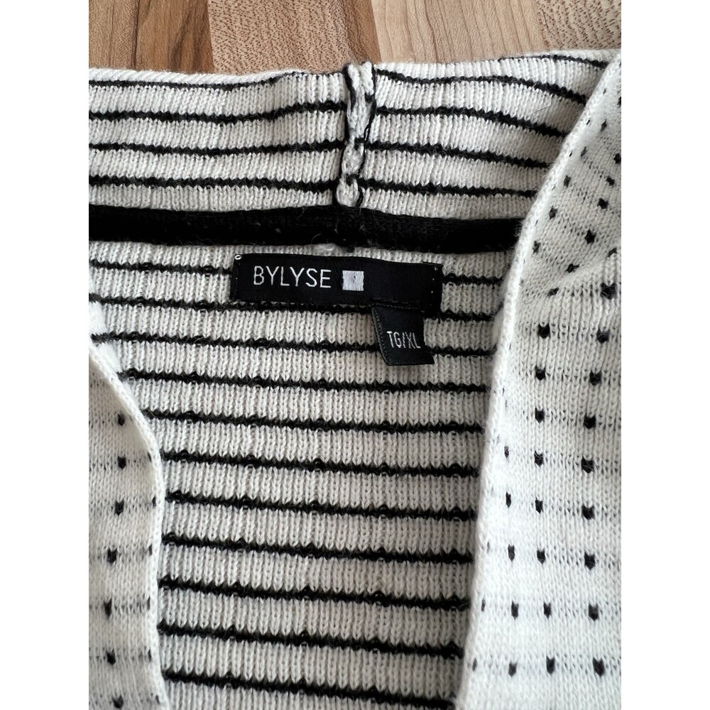 Bylyse Hooded Open Front Cardigan Cream & Black Striped Polka Dot Blouse XL - Picture 7 of 10